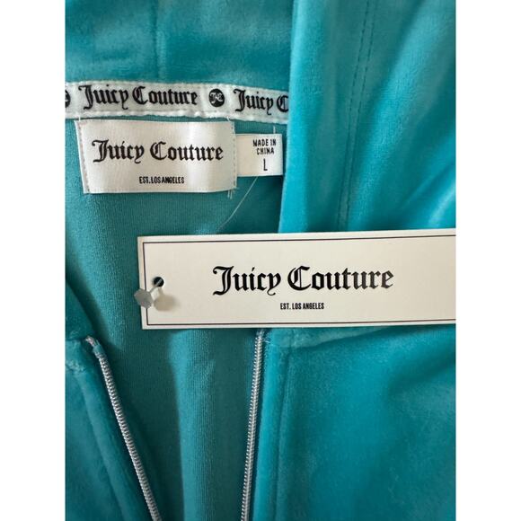 Juicy Couture Blue Crush Large Velour Hoodie 95% Polyester 5% Spandex NWT - Picture 15 of 15